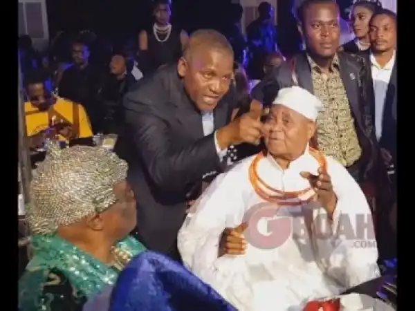 Video: Aliko Dangote Stood Up To Greet ESAMA OF BENIN,Omotola & Her Husband At Her 40th Birthday